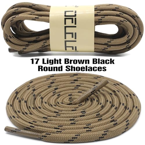 DELELE Round Work Boot Laces: 63 inch Light Brown Black Heavy Duty Hiking Shoe Laces for Boots 2 Pair - Image 2