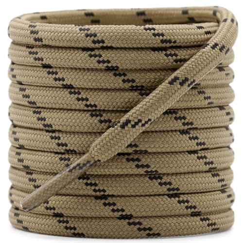 DELELE Round Work Boot Laces: 63 inch Light Brown Black Heavy Duty Hiking Shoe Laces for Boots 2 Pair - Image 1