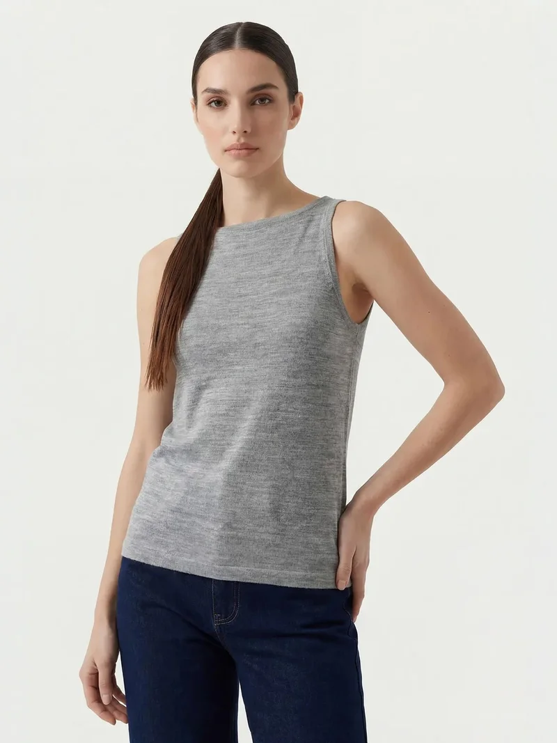 Big Dart Grey BDART Ribbed Sleeveless Crew Neck Tank Top for Women | Best Price UAE