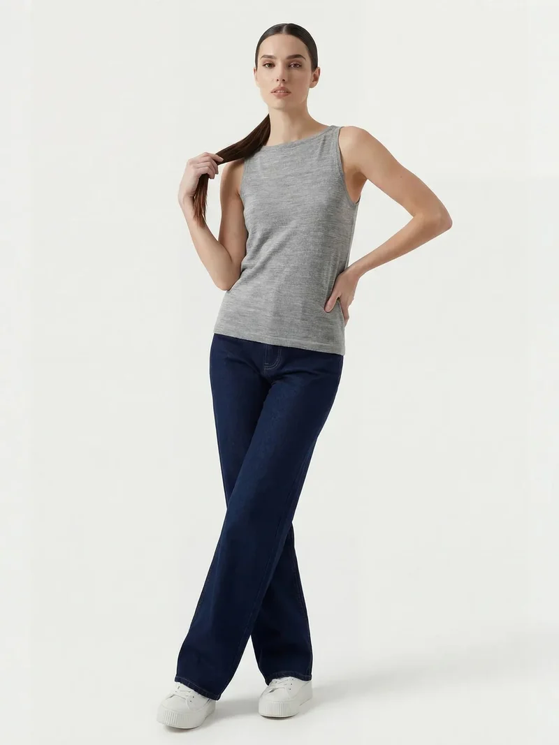 Big Dart Grey BDART Ribbed Sleeveless Crew Neck Tank Top for Women | Best Price UAE