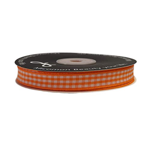 Micomon Orange Gingham Plaid Checked Ribbon 25 Yard Each Roll 100% Polyester (3/8", Orange) - Image 4