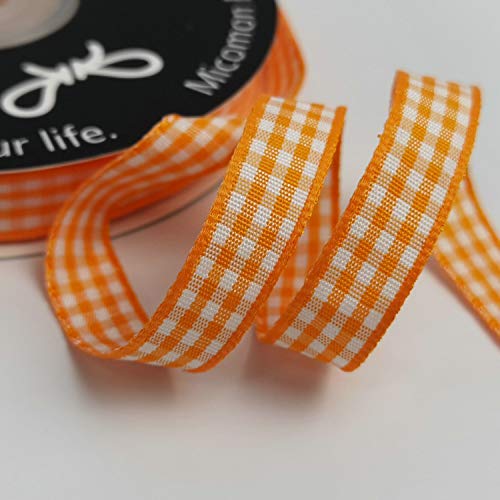 Micomon Orange Gingham Plaid Checked Ribbon 25 Yard Each Roll 100% Polyester (3/8", Orange) - Image 5