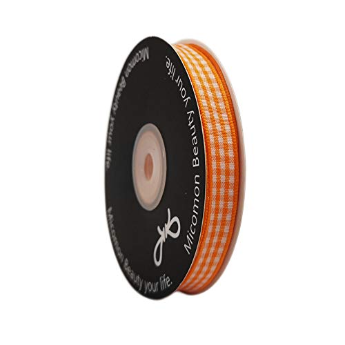 Micomon Orange Gingham Plaid Checked Ribbon 25 Yard Each Roll 100% Polyester (3/8", Orange) - Image 2
