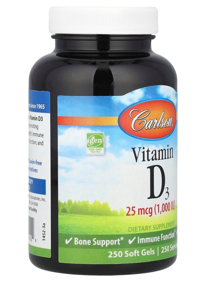 Carlson Vitamin D3 25 mcg (1000 IU) 250 Soft Gels - Image 2