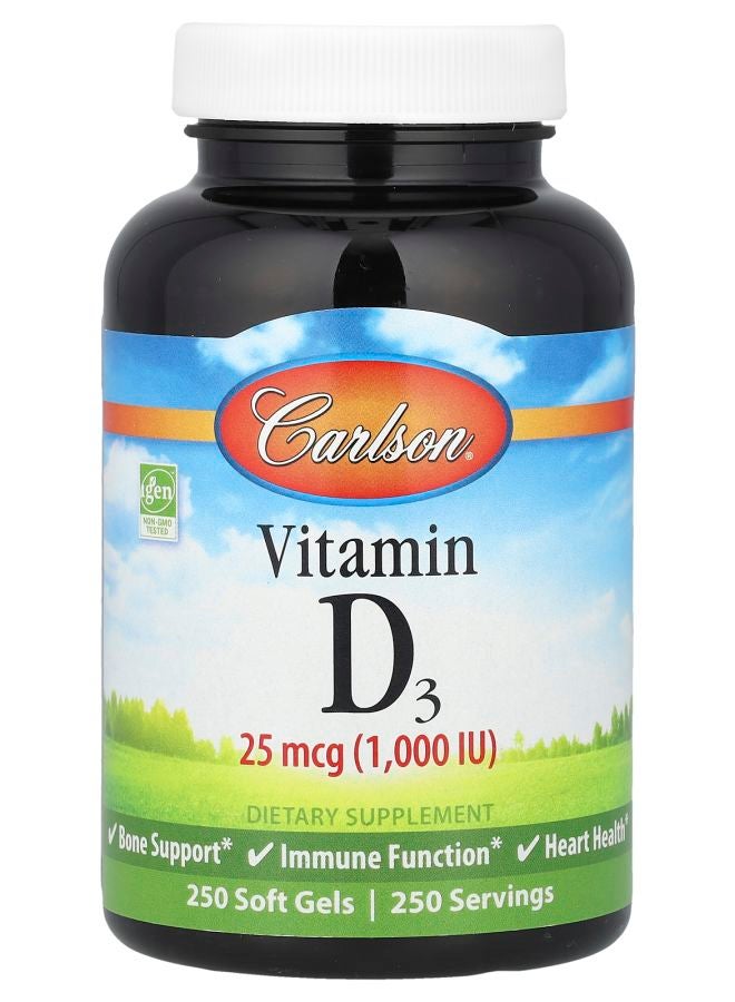 Carlson Vitamin D3 25 mcg (1000 IU) 250 Soft Gels - Image 1