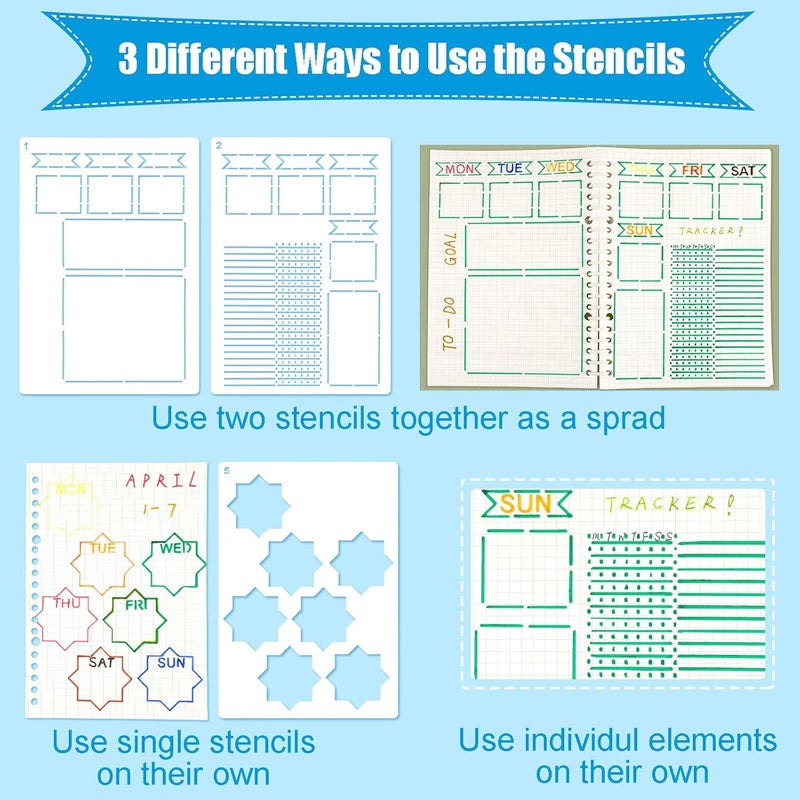 Zonon 18 Pieces Ultimate Productivity Stencil Set A5 Journal Stencil Plastic Planner Stencil Schedule Template Stencil Daily Weekly Monthly Calendars Habit Tracker for DIY Notebook Diary Planners Layouts  - Image 5