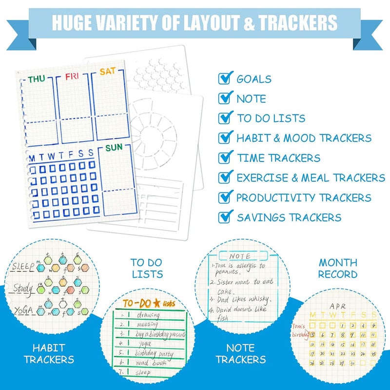 Zonon 18 Pieces Ultimate Productivity Stencil Set A5 Journal Stencil Plastic Planner Stencil Schedule Template Stencil Daily Weekly Monthly Calendars Habit Tracker for DIY Notebook Diary Planners Layouts  - Image 4