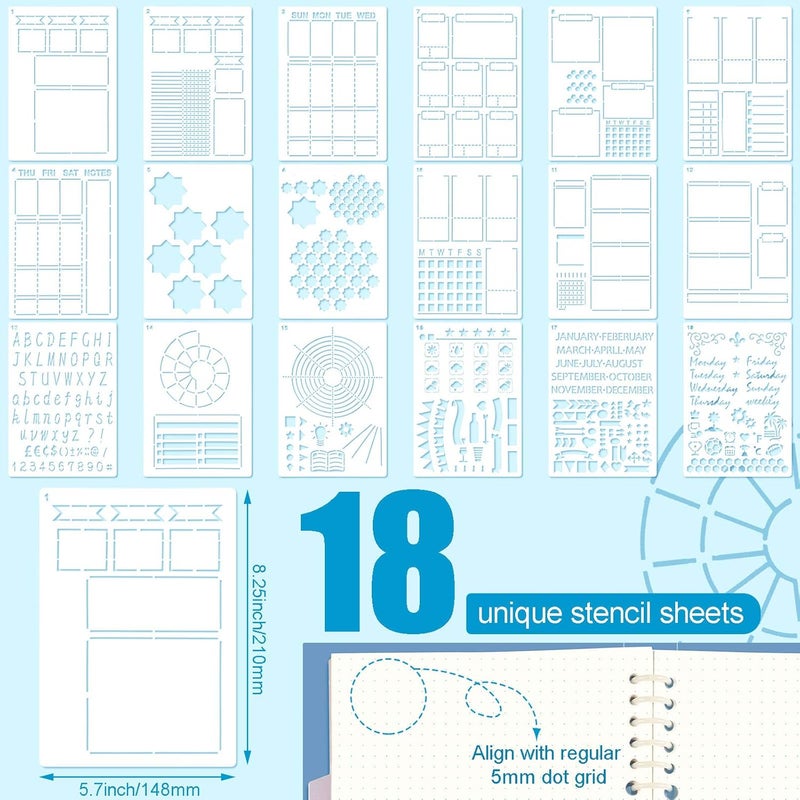 Zonon 18 Pieces Ultimate Productivity Stencil Set A5 Journal Stencil Plastic Planner Stencil Schedule Template Stencil Daily Weekly Monthly Calendars Habit Tracker for DIY Notebook Diary Planners Layouts  - Image 2