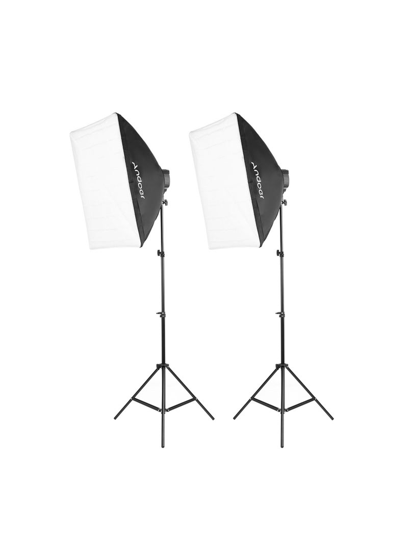 ANDOER - Andoer Studio Photography Lighting Kit with 2pcs 50*70cm Softbox 2pcs 4in1 Bulb Socket 8pcs 45W Light Bulb 2pcs Light Stand 3pcs Fish-like Mount Clip 1 Carrying Bag -UK Plug - Image 1