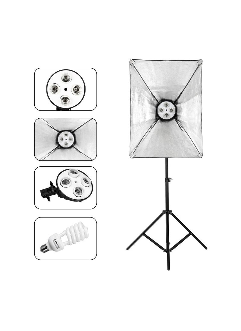 ANDOER - Andoer Studio Photography Lighting Kit with 2pcs 50*70cm Softbox 2pcs 4in1 Bulb Socket 8pcs 45W Light Bulb 2pcs Light Stand 3pcs Fish-like Mount Clip 1 Carrying Bag -UK Plug - Image 1