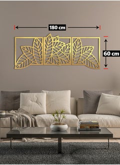 Home Gallery Leaves Shape 3 Panels Wood Wall Art 60X180 Gold  - Image 3