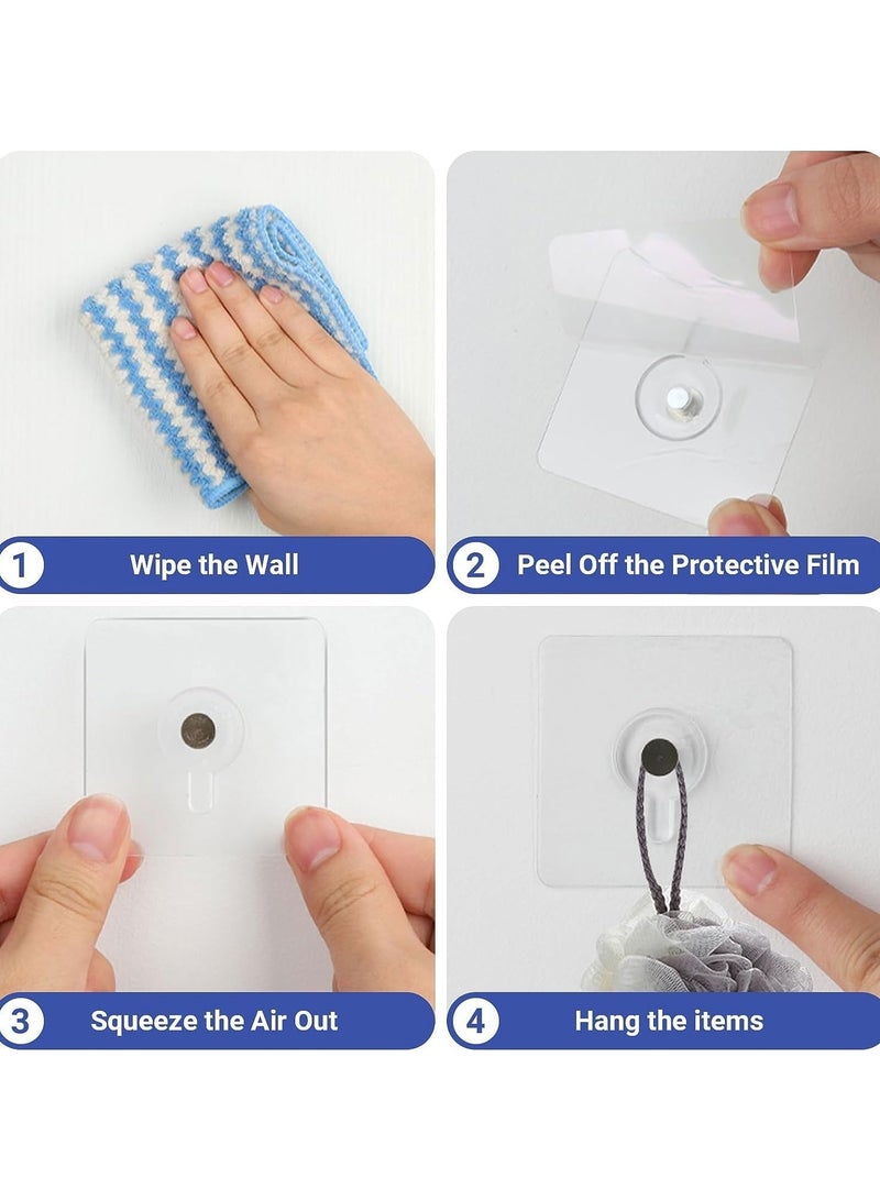 Adhesive Hooks Heavy Duty, 20Pcs Wall Hooks for Hanging, Wall Hangers without Nails, 2 in 1 Screw Free Sticker for Wall Mount Shelf, Waterproof Rustproof Wall Hook for Bathroom Bedroom Picture Hanger - Image 4