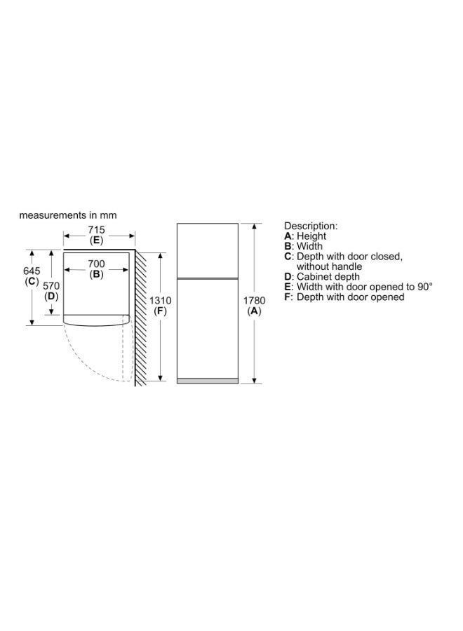 BOSCH 365L Gross / 328L Net, Fridge Freezer with Freezer at Top, 178 x 70 cm, Total No Frost, VitaFresh, LED Light 120 W KDN43NLE0M silver - Image 4