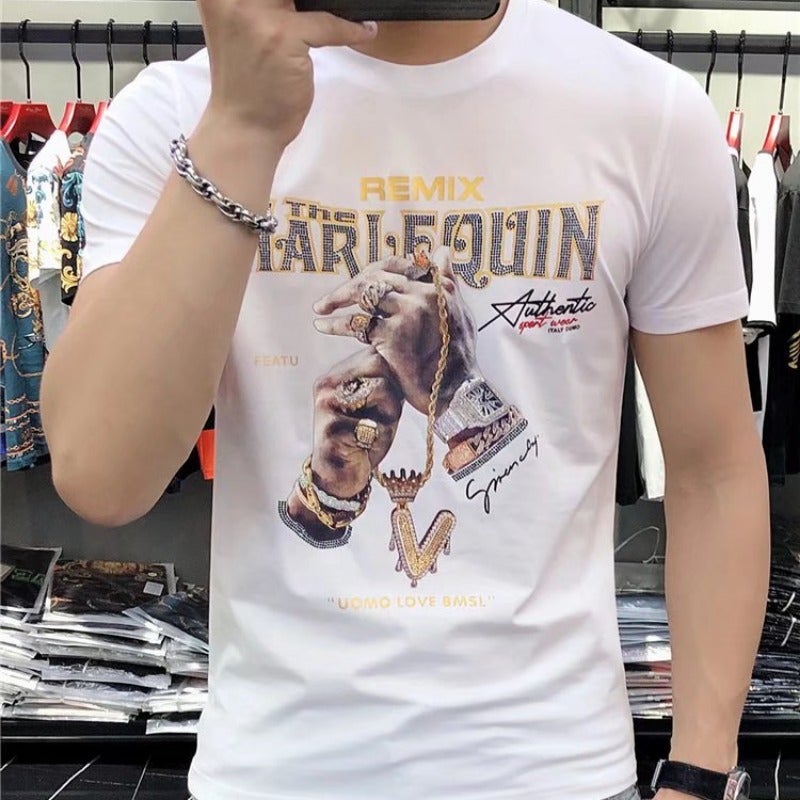 Summer 2022 Short-Sleeved T-Shirt Men'S Slim-Fit Half-Sleeve Trendy Personalized Casual Spirit Guy Online Celebrity Half-Sleeve - Image 2