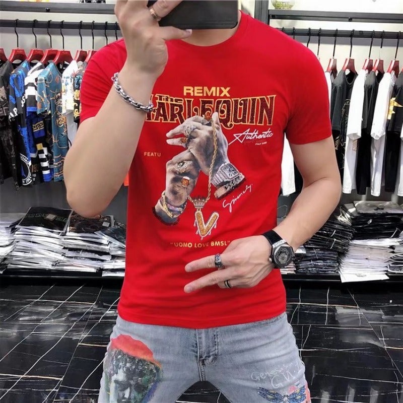Summer 2022 Short-Sleeved T-Shirt Men'S Slim-Fit Half-Sleeve Trendy Personalized Casual Spirit Guy Online Celebrity Half-Sleeve - Image 1