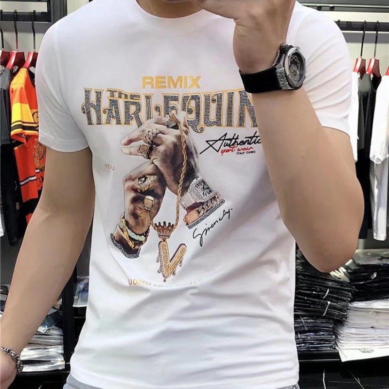 Summer 2022 Short-Sleeved T-Shirt Men'S Slim-Fit Half-Sleeve Trendy Personalized Casual Spirit Guy Online Celebrity Half-Sleeve - Image 3