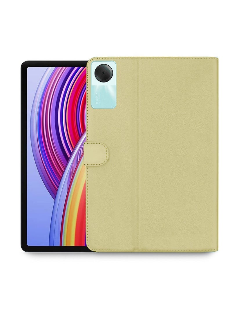 OMAKER حافظة ذكية قابلة للطي من الجلد عالي الجودة تغطي بالكامل مع قاعدة مغناطيسية لجهاز Xiaomi Redmi Pad SE 11 بوصة 2023 - ذهبية - Image 1