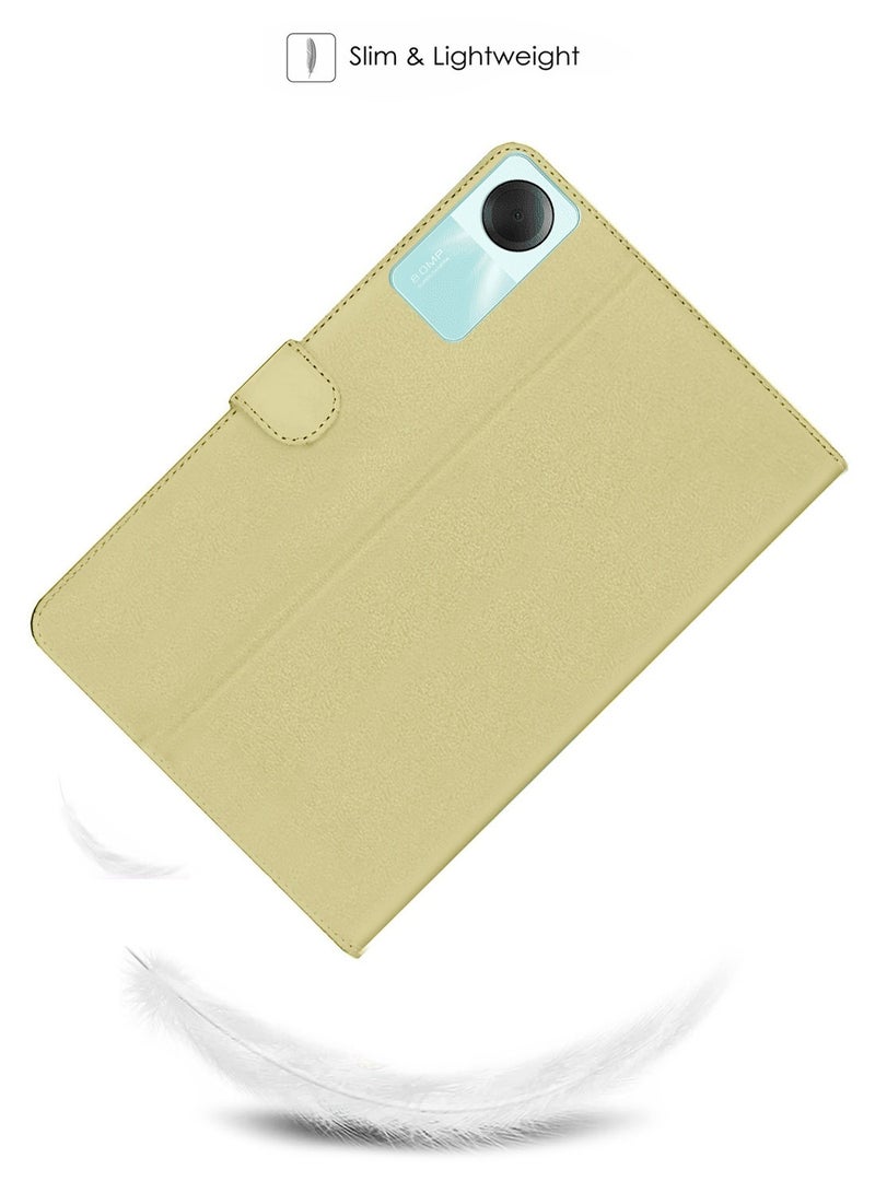 OMAKER حافظة ذكية قابلة للطي من الجلد عالي الجودة تغطي بالكامل مع قاعدة مغناطيسية لجهاز Xiaomi Redmi Pad SE 11 بوصة 2023 - ذهبية - Image 4