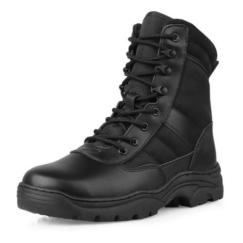 LUDEY Military Tactical Combat Boots for Men Side Zipper Army Police Work Boots Anti-slip for Security Duty Desert Black 10US - Image 1
