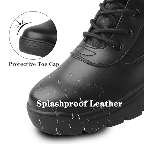 LUDEY Military Tactical Combat Boots for Men Side Zipper Army Police Work Boots Anti-slip for Security Duty Desert Black 10US - Image 2
