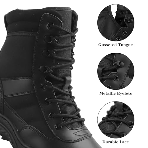 LUDEY Military Tactical Combat Boots for Men Side Zipper Army Police Work Boots Anti-slip for Security Duty Desert Black 10US - Image 3
