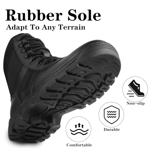 LUDEY Military Tactical Combat Boots for Men Side Zipper Army Police Work Boots Anti-slip for Security Duty Desert Black 10US - Image 4