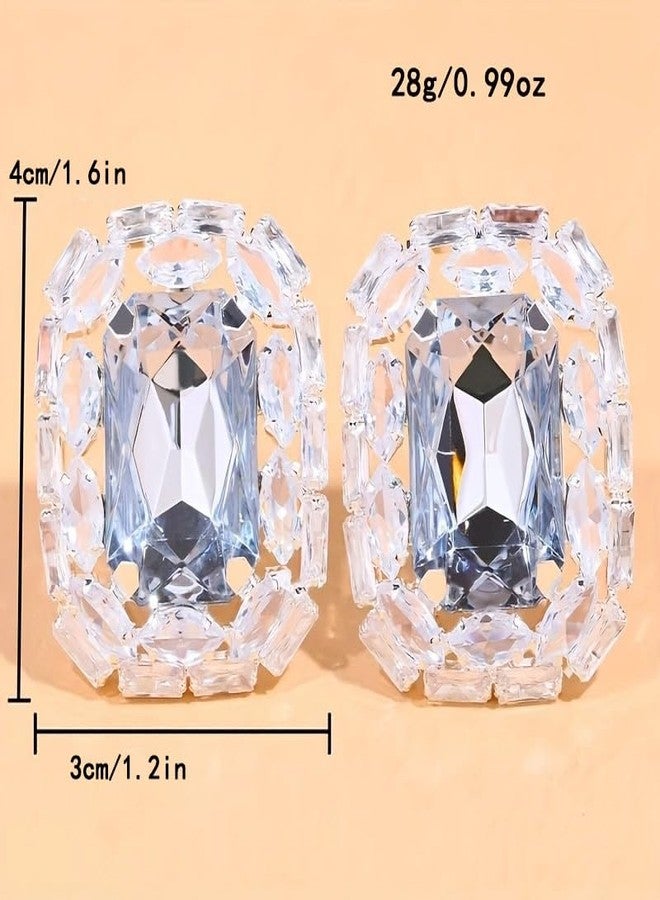 STONEFANS Clip On Earrings Women - Dainty Square Crsystal Clip Earrings Silver Statement Rhinestone Earring Fashion Formal Prom Wedding Jewelry Gifts - Image 4