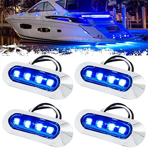 PSEQT 3.8'' Waterproof LED Lights - Courtesy, Interior, Deck, Navigation, Transom, Stern, Cabin Lighting for Pontoon, Fishing Boat, Kayak, Sailboat, Bass Boat - 12V/24V (Blue, 4Pcs) - Image 1