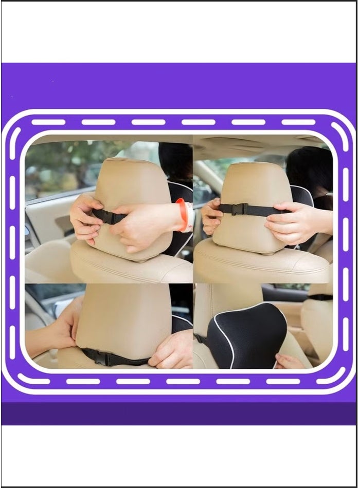 Generic Car headrest Pillow,Car Neck Pillow,Car Pillow,Car Neck Support Pillow,Car Seat Neck Pillow,Neck Pain Relief,Cervical Support Pillow,Pure Memory Foam Car headrest Pillow,Washable Cover,Car Headrest Pillow for Ergonomic Design,Support Cervical Headrest with Adjustable Strap(Beige) - Image 3