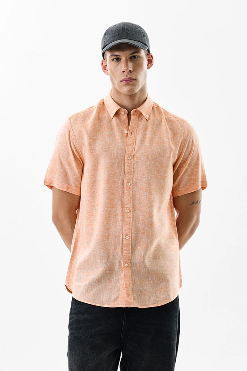 سنيتش Peach Solid Half Sleeve Slim Fit Shirt