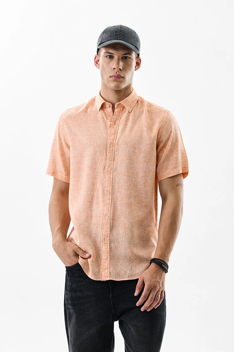 SNITCH Peach Solid Half Sleeve Slim Fit Shirt