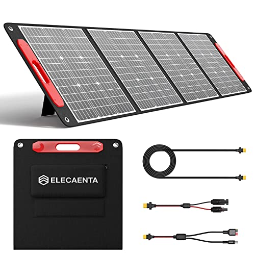 ELECAENTA 200W Portable Solar Panel for Power Station, 25% High Efficiency, Ultra Light with Kickstands, 20V/10A Foldable ETFE Solar Charger for Camping RV Trip Outdoor Home Backup Off Grid - Image 1