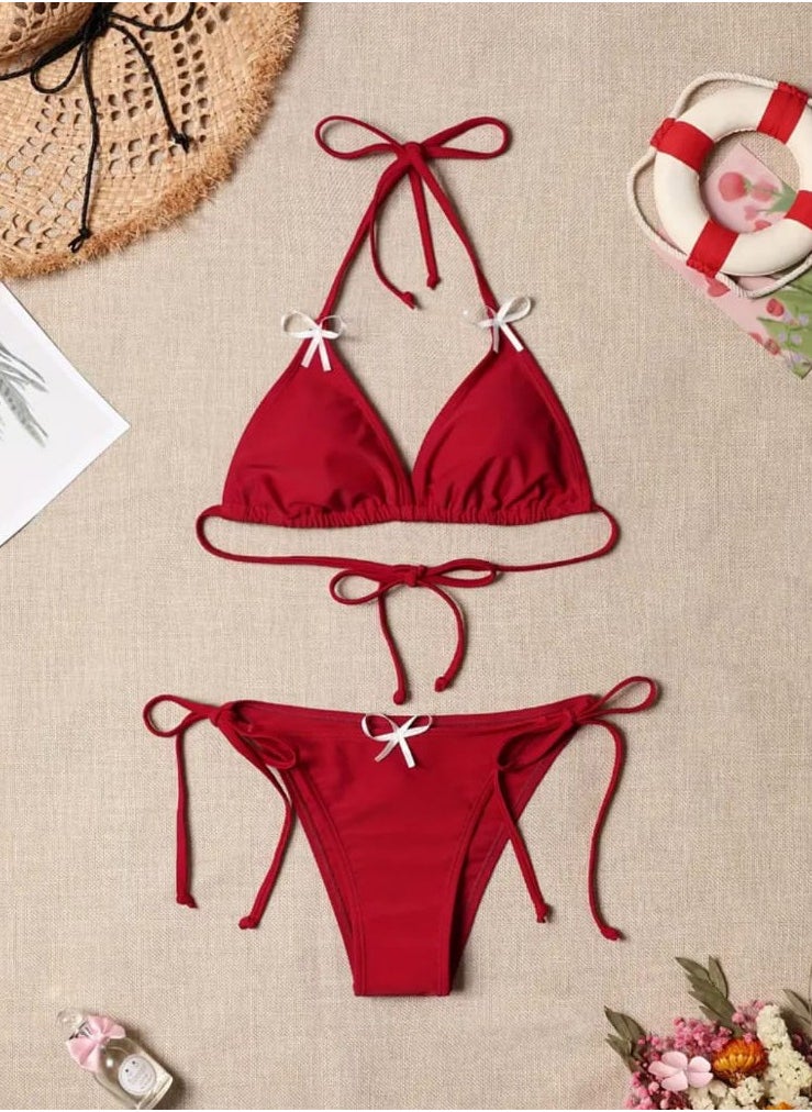 Hanady - Two-Piece Red Bikini with Premium Korean Butter Lycra Fabric and Built-In Cup - HN 6016 - Image 1
