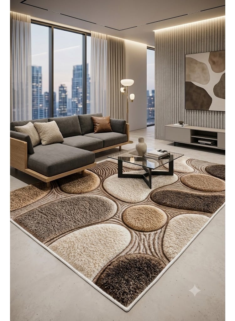 بديل سجاد فاخر 7D بتصميم حصى طبيعي بظلال ثلاثية الأبعاد، قابل للغسيل بظهر دوتس مانع للانزلاق - مقاس 180×280 سم - Image 1