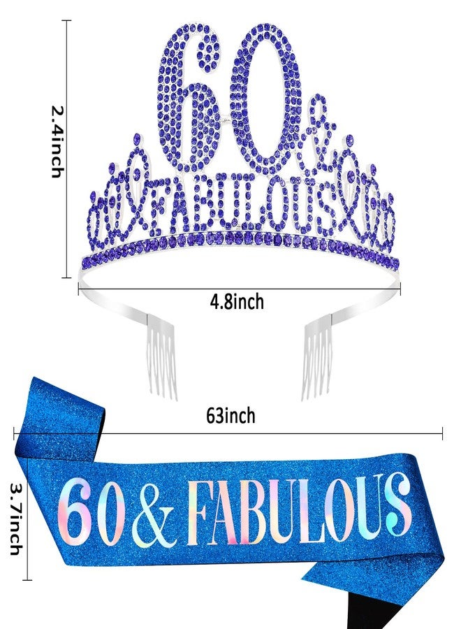 هابدو زينة عيد ميلاد هابدو الملكي الأزرق للسيدات بمناسبة عيد ميلادهن الستين، وشاح وتاج عيد الميلاد الستين، وزينة حفلات رائعة مع تاج ووشاح - Image 2