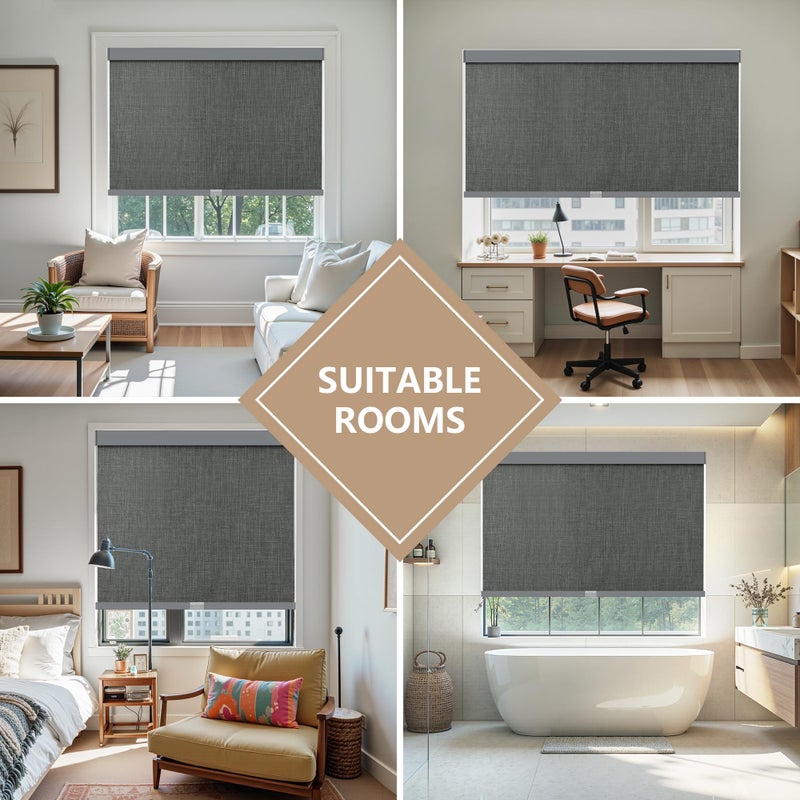 AOSKY Linen Roller Blinds Shades for Indoor Windows Pull Down Cordless Blackout Black Out Window Shade 24 Inch Blinds for Home Dark Grey - Image 5