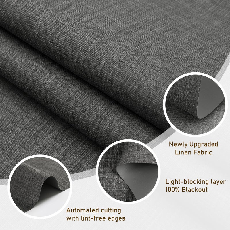 AOSKY Linen Roller Blinds Shades for Indoor Windows Pull Down Cordless Blackout Black Out Window Shade 24 Inch Blinds for Home Dark Grey - Image 2