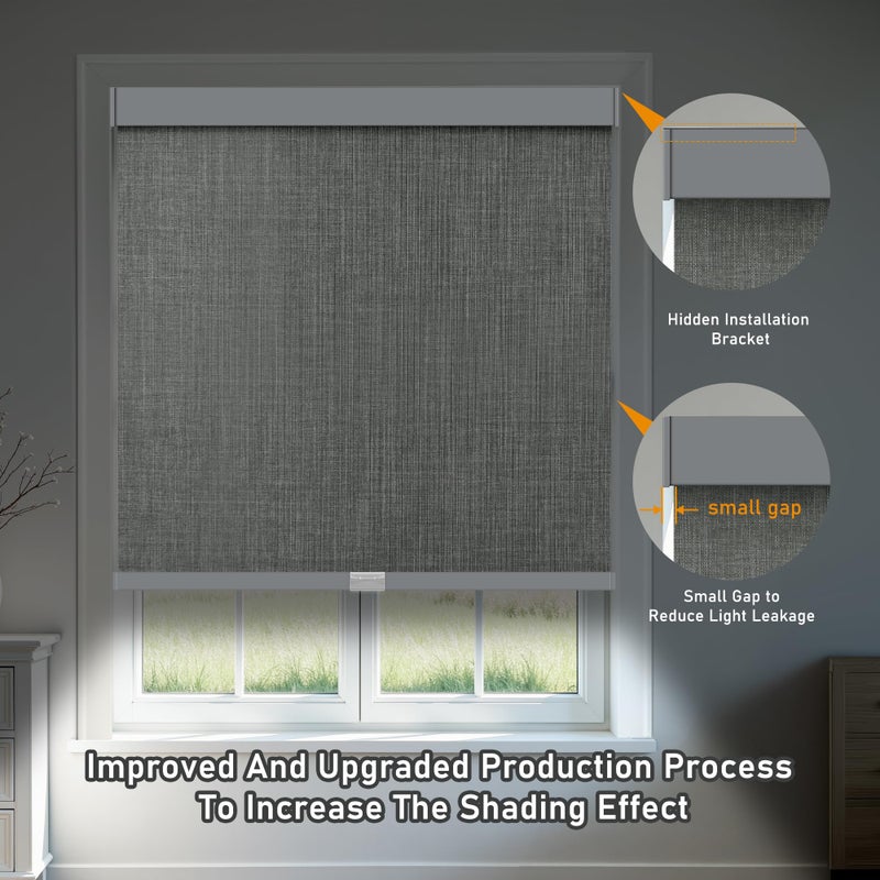 AOSKY Linen Roller Blinds Shades for Indoor Windows Pull Down Cordless Blackout Black Out Window Shade 24 Inch Blinds for Home Dark Grey - Image 4