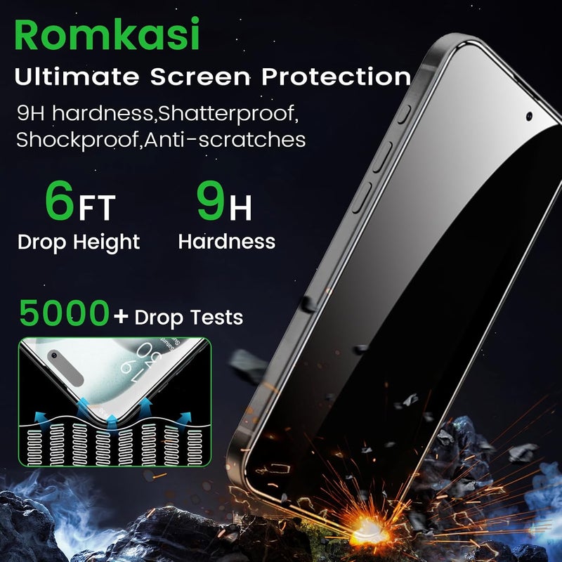 Romkasi 4 Pack Privacy Screen Protector for iPhone 15 Plus 6.7 Inch with 4 Pack Camera Lens Protector, Anti Spy Tempered Glass Film, Anti-Scratch, Touch Sensitive, Case Friendly - Image 4