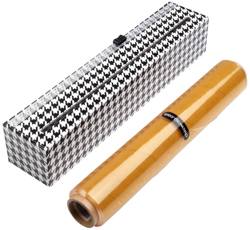 Chicwrap Houndstooth Refillable Plastic Wrap Dispenser - One 12" x 250' Roll of Professional Grade Plastic Wrap - BPA Free and Kosher Certified - Reusable Dispenser w/Slide Cutter - Image 1