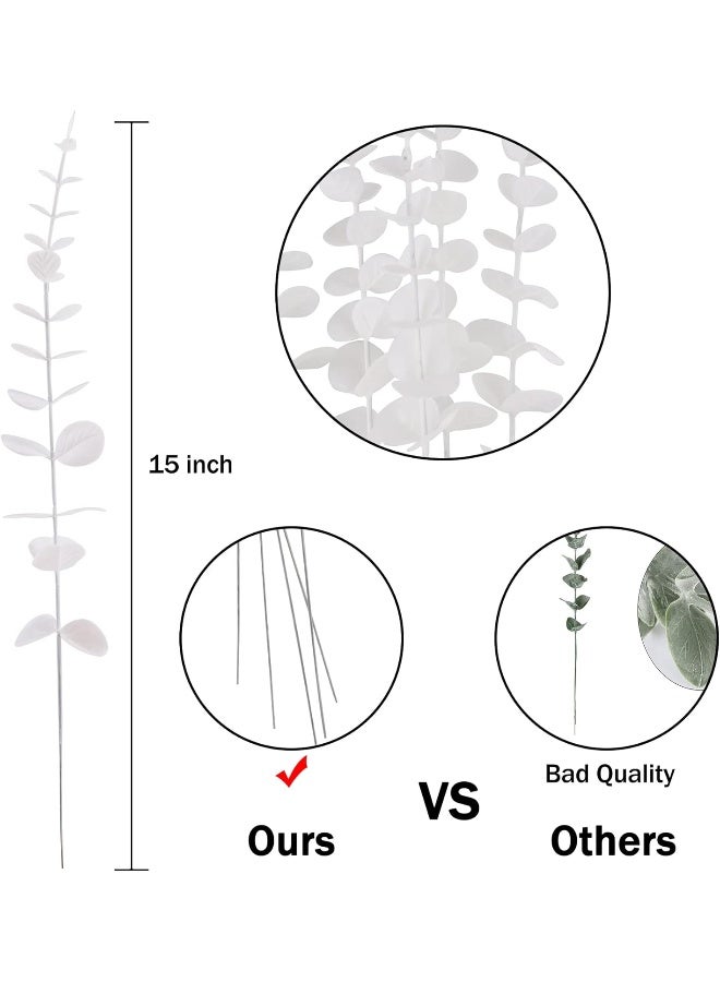 FEQO 36 Pcs White Eucalyptus Stems Artificial Eucalyptus Leaves Decor Eucalyptus Branches Fake Eucalyptus with Fake Leaves 15 inch Faux Eucalyptus Stem for Vase Wedding Bouquet Home - Image 2