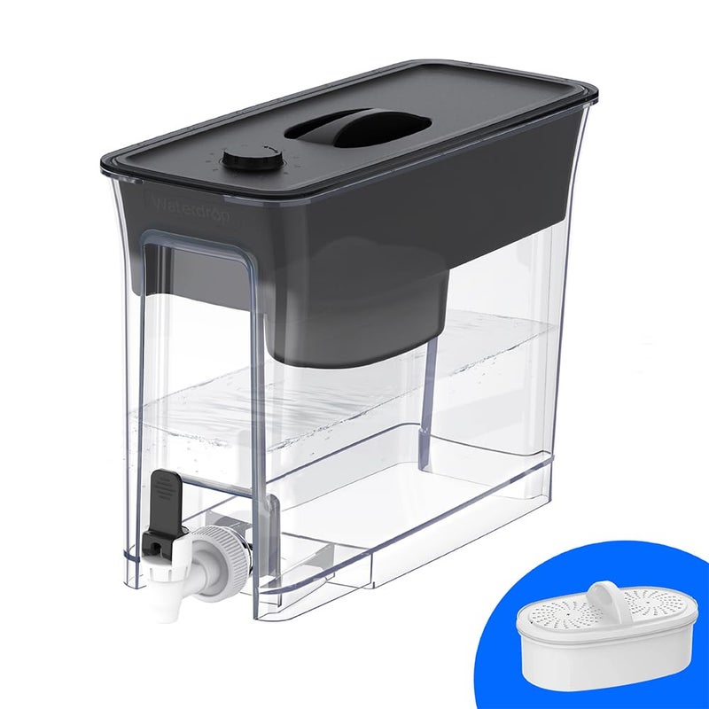 Waterdrop 35-Cup Slim Water Filter Dispenser, Large Capacity, 200-Gallon Long-Life, Faster Filtration, Reduces Chlorine, PFOA/PFOS and More, BPA Free, Black (with 1 Filter) - Image 1
