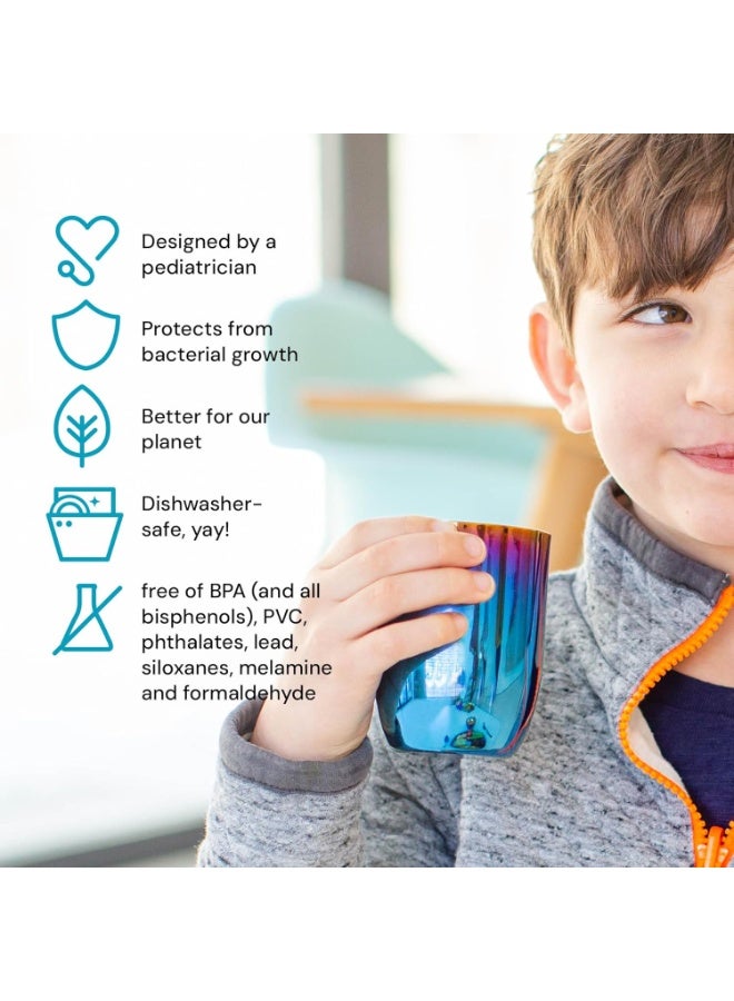 Ahimsa Stainless Steel Kids Cups, Pediatrician Designed, Colorful Toddler Cups for Open Cup Training, 8oz, 100% BPA Free & Dishwasher Safe, Iridescent Blue, Set of 4 - Image 2