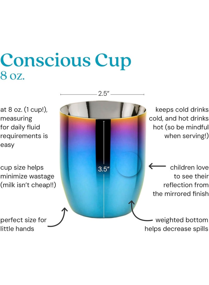 Ahimsa Stainless Steel Kids Cups, Pediatrician Designed, Colorful Toddler Cups for Open Cup Training, 8oz, 100% BPA Free & Dishwasher Safe, Iridescent Blue, Set of 4 - Image 4