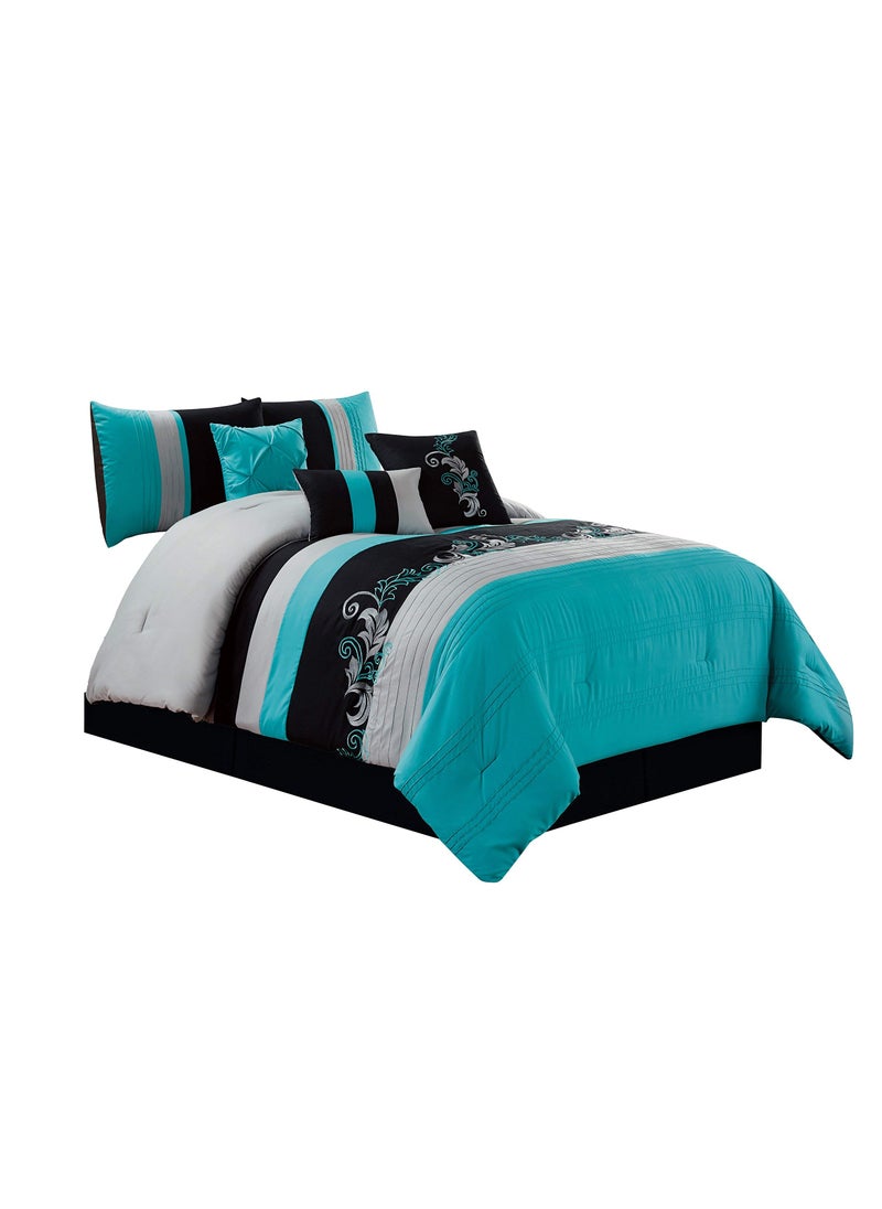 Chezmoi Collection Chezmoi Collection Napa 7Piece Luxury Leaves Scroll Embroidery Bedding Comforter Set Full Teal BlueGrayBlack 