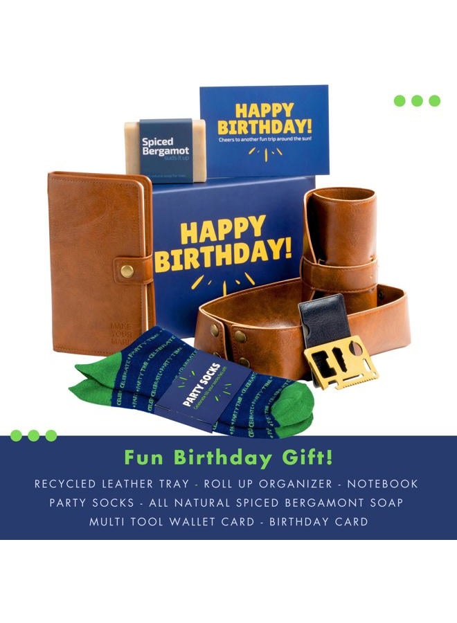 Boxzie Happy Birthday Box for Men | Birthday Gifts for Men Leather Organizers Notebook Socks Soap Multi Tool | Mens Birthday Gift Ideas are Unique Thoughtful Presents for Him Guys Dad Brother Son Husband - Image 2