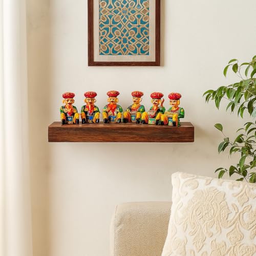 Fine Craft India® Wooden Rajasthani Musician Set | Hand-Painted Bawla Folk Art Showpiece | Home Decor, Gift Item (Set of 6, Multicolour) - Image 2