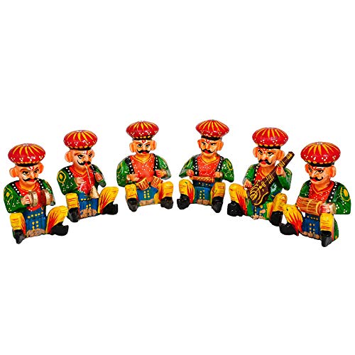 Fine Craft India® Wooden Rajasthani Musician Set | Hand-Painted Bawla Folk Art Showpiece | Home Decor, Gift Item (Set of 6, Multicolour) - Image 1