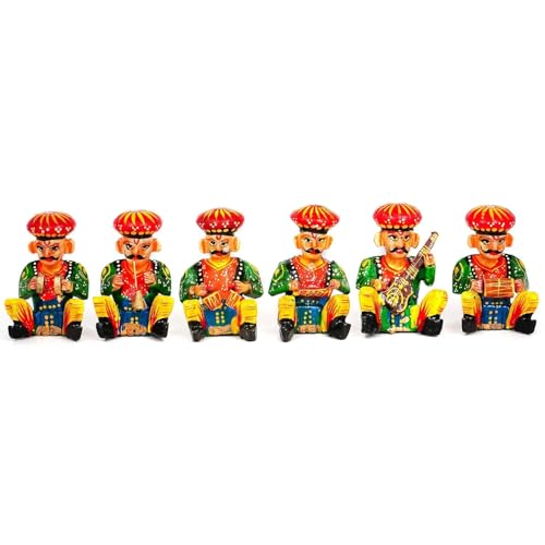 Fine Craft India® Wooden Rajasthani Musician Set | Hand-Painted Bawla Folk Art Showpiece | Home Decor, Gift Item (Set of 6, Multicolour) - Image 3