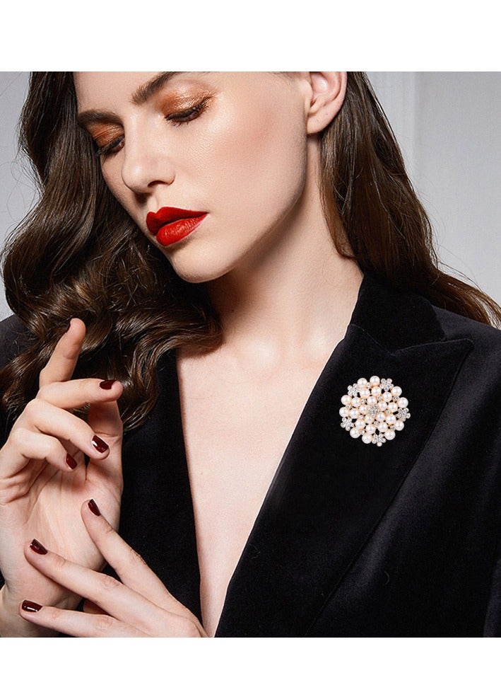 AROAQ Pearl Brooch Pin, Crystal Pearl Floral Flower Buttons,Gold Elegant Bridal Brooch for Wedding Parties Birthdays Bridal - Image 2